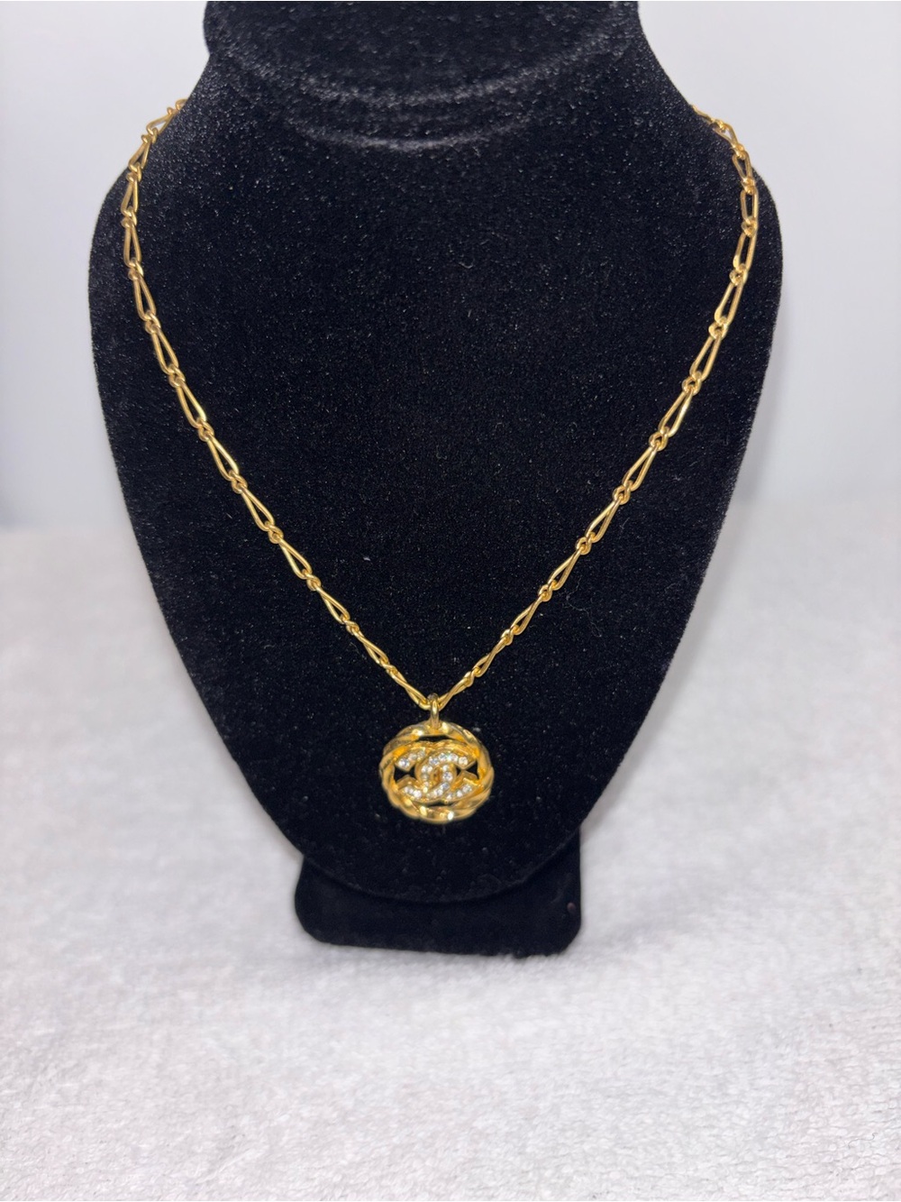 CHANEL Gold-Tone Crystal CC Medallion Necklace - Gold - Picture 3 of 7